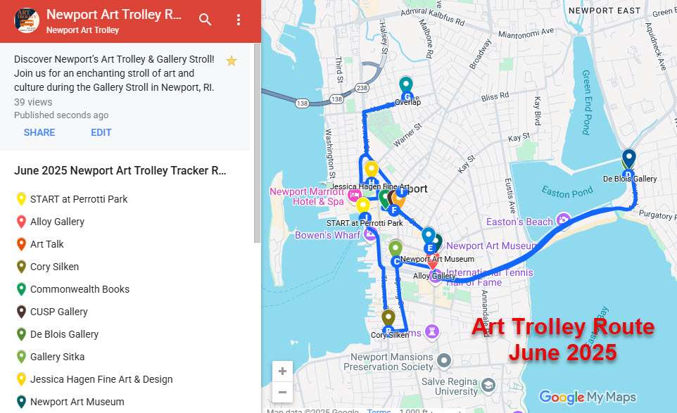 Google Maps Newport Art Trolley Route June 2025